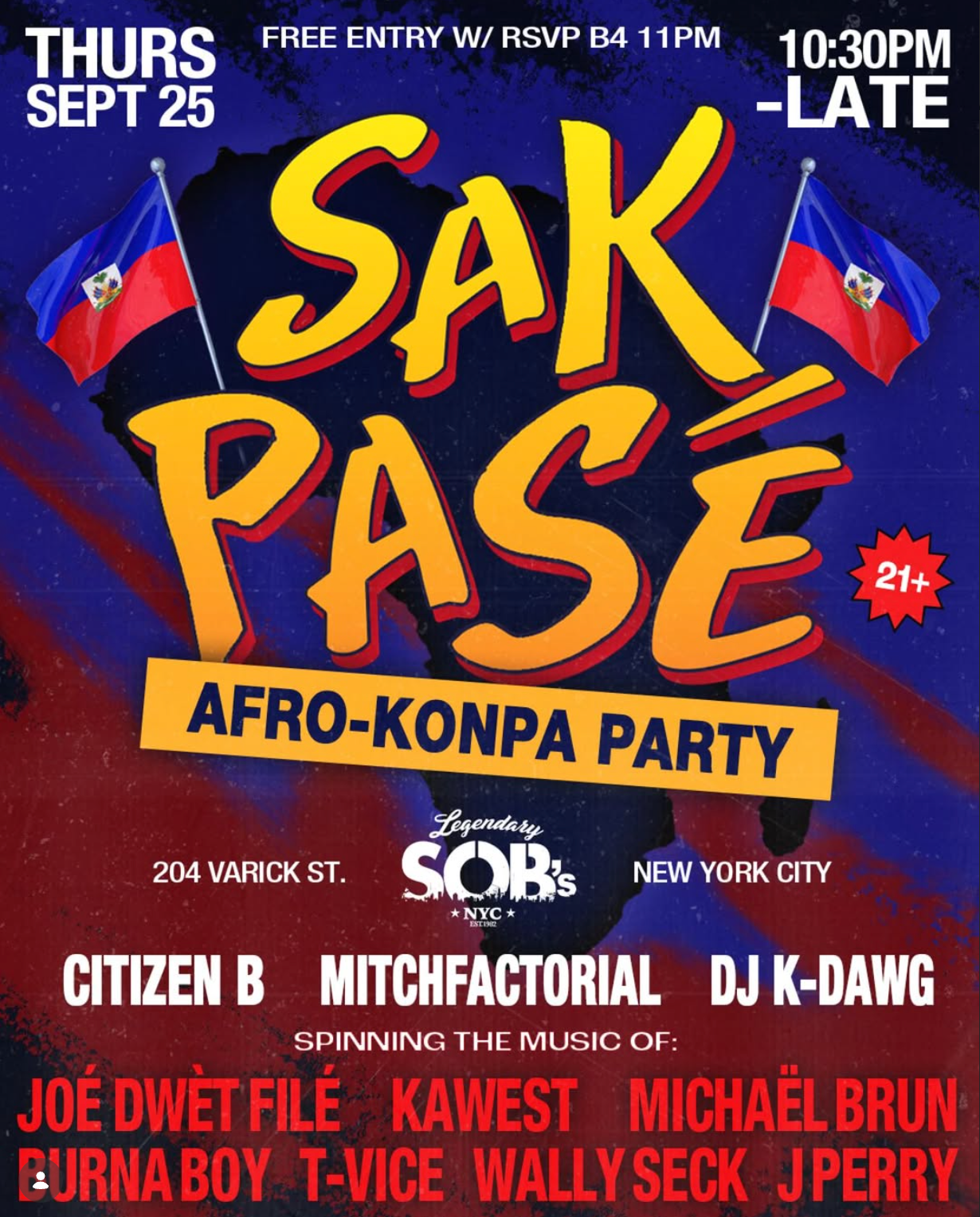 Sak Pasé Afro-Konpa Party flyer